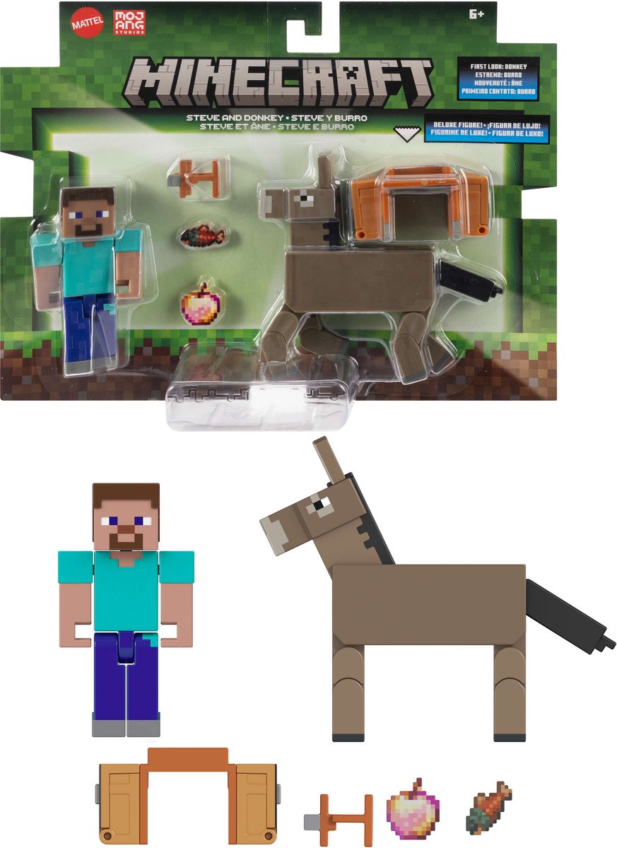 Minecraft steve and donkey figures, 6 jaar, , meerkleurig, kunststof
