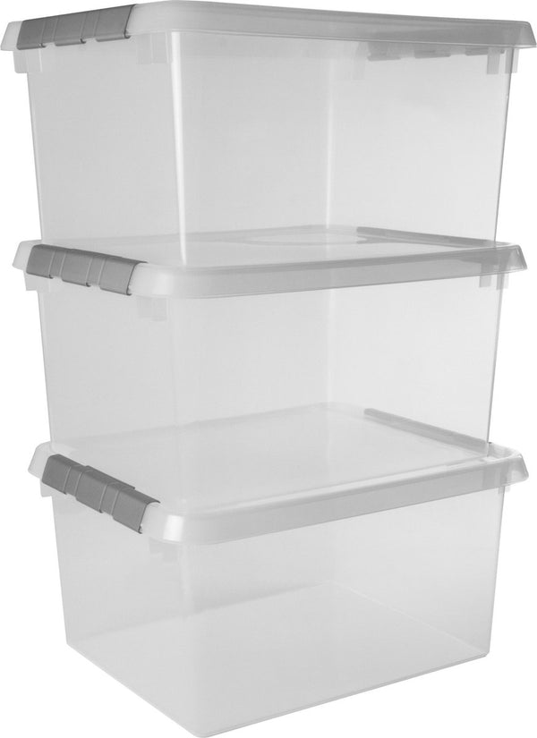 Sunware comfort line opbergbox - 36l - set van 3 - transparant metaal