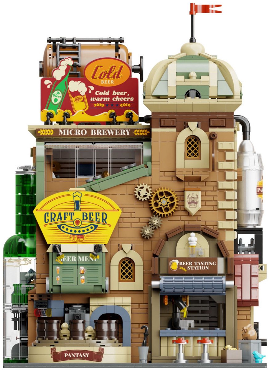 Pantasy 85023 bier brouwerij bouwset met 3 minifigures | classic creator modular building | expert architecture modelbouw | technisch educatief speelgoed voor volwassenen kinderen | diy gebouwen geschikt voor lego | bouwdoos met 3266 bouwstenen