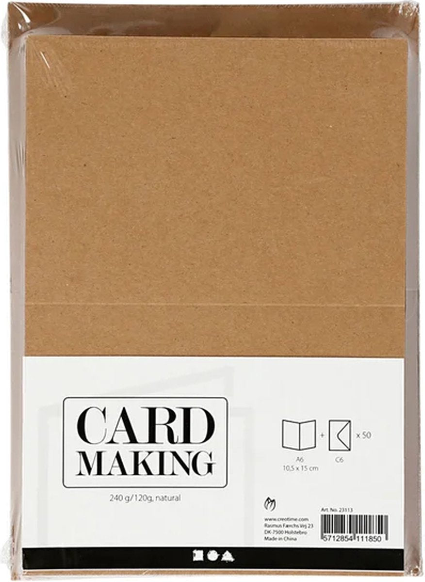 Creativ bedrijfskaarten en enveloppen naturel, 50 sets