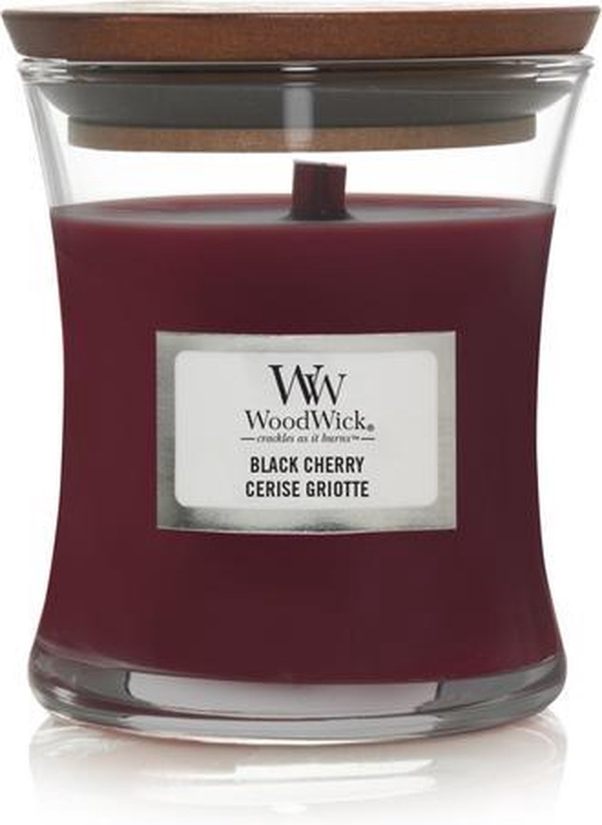 Woodwick hourglass medium geurkaars - black cherry - 60 branduren