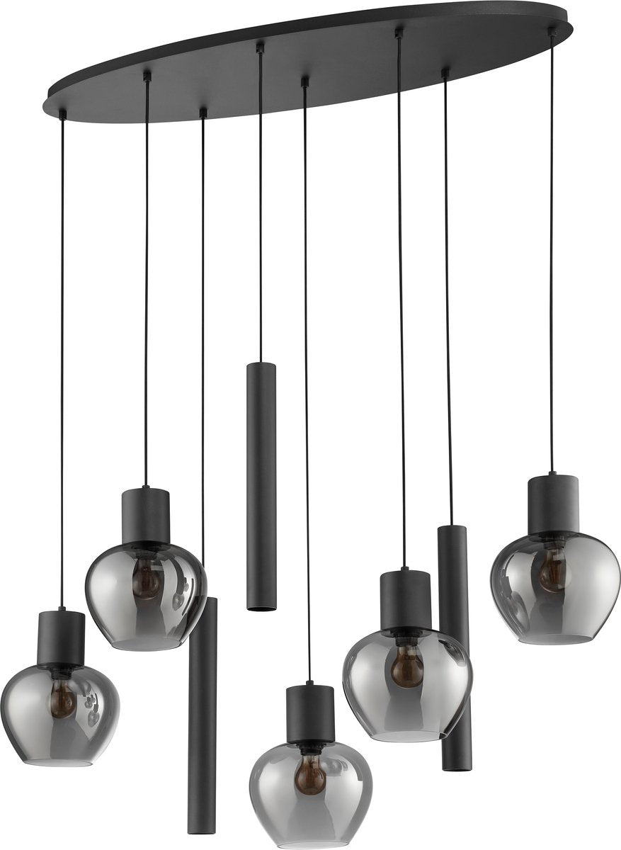 Brilliant ligari - hanglamp - 8-lichts - ovaal 126 cm - e27 max 5x20w gu10 max 3x10w - zwart smoke