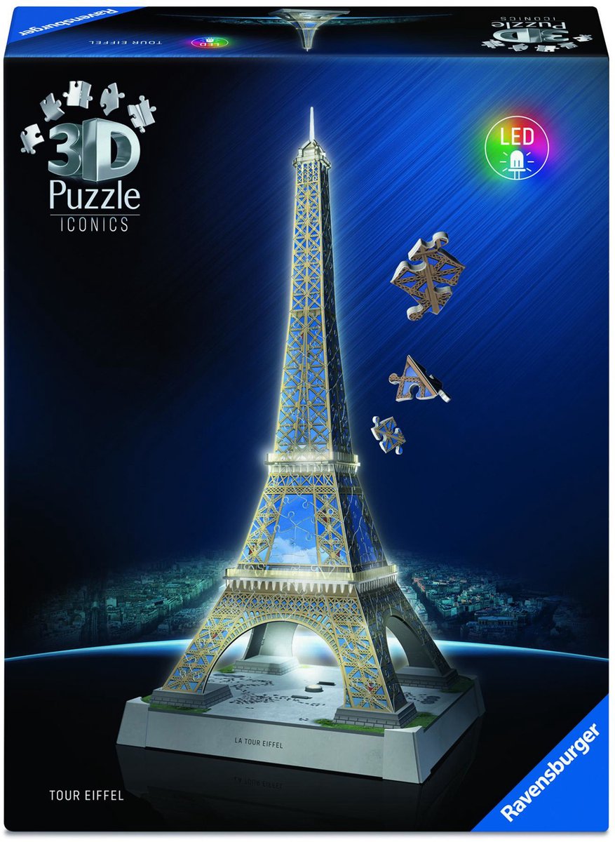 Ravensburger 3d puzzel iconics eiffeltoren - met licht - 243st.
