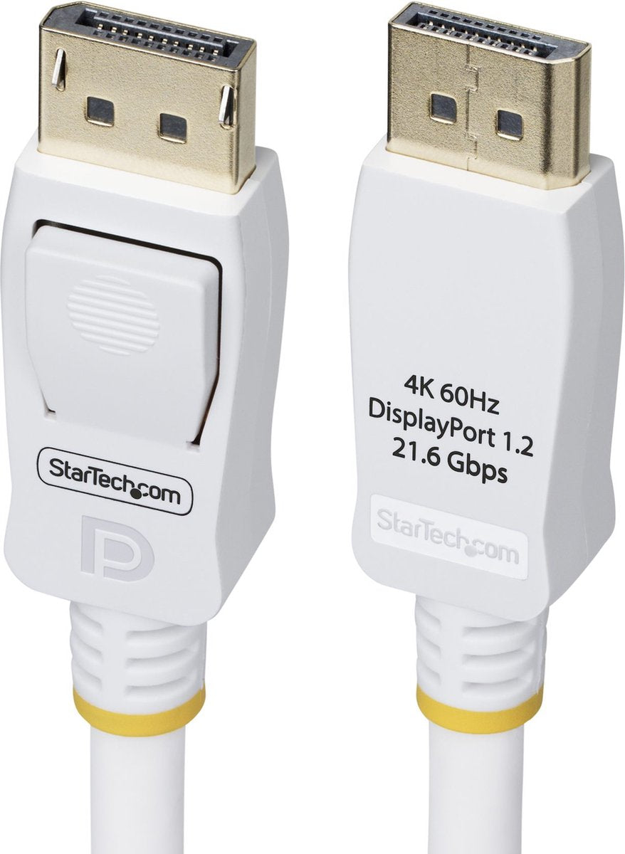 Startech 1,8m vesa gecertificeerde displayport 1.2 kabel, wit, 4k 60hz, vergrendelbare dp connectors, dp 1.2 kabel
