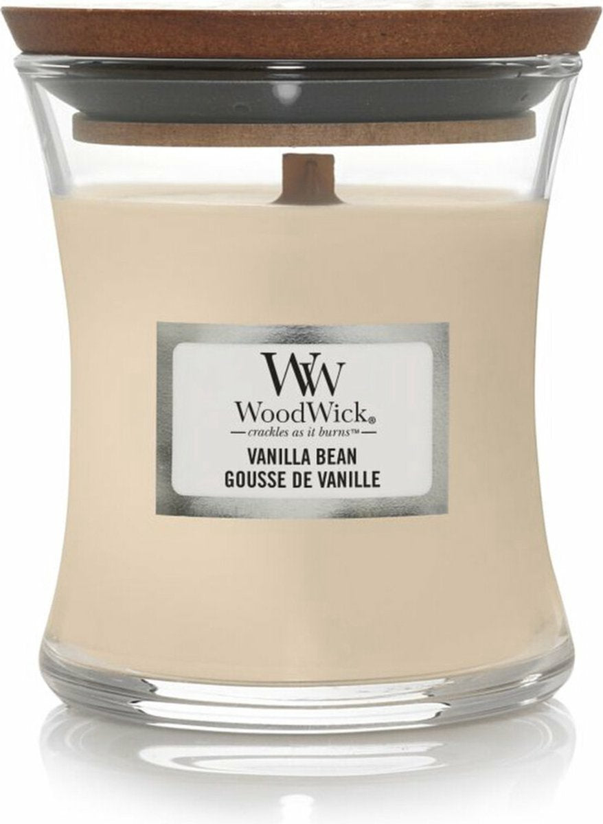 Woodwick geurkaars mini candle - vanilla bean - 20 branduren - 85gr - 8 cm ø 7 cm