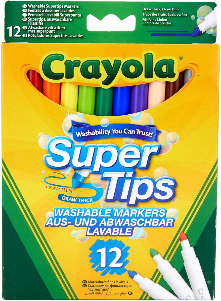 Crayola - supertips - viltstiften - 12 wasbare viltstiften - voor kinderen
