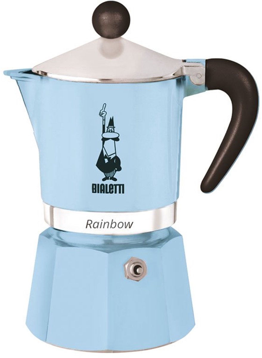 Bialetti rainbow percolator 1 kops lichtblauw – italiaanse espressopot – aluminium moka pot – koffiezetter voor 1 espresso