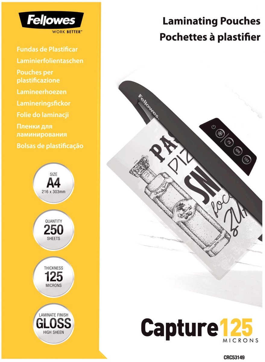Fellowes lamineerhoezen a4 - 125micron - glanzend - 250 stuks - voordeelpak