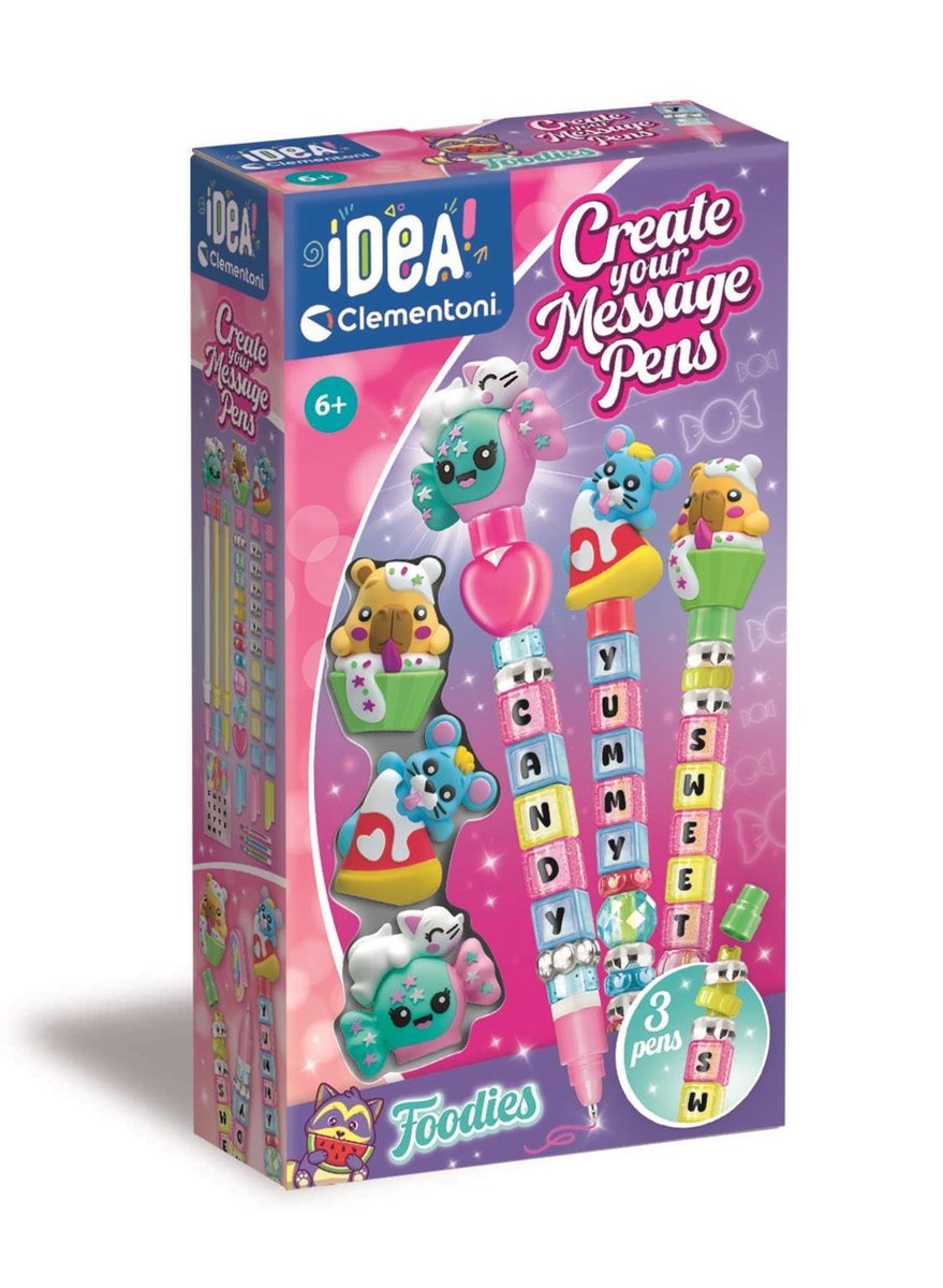 Clementoni create your message pen foodies - pennen maken knutselpakket - creatief knutselen cadeau - knutselset voor meisjes en jongens vanaf 6 jaar