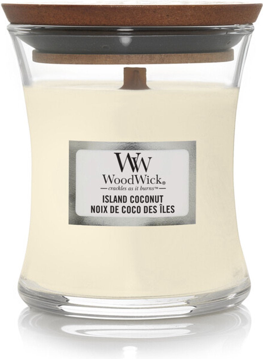 Woodwick geurkaars mini candle - island coconut - 20 branduren - 85gr - 8 cm ø 7 cm