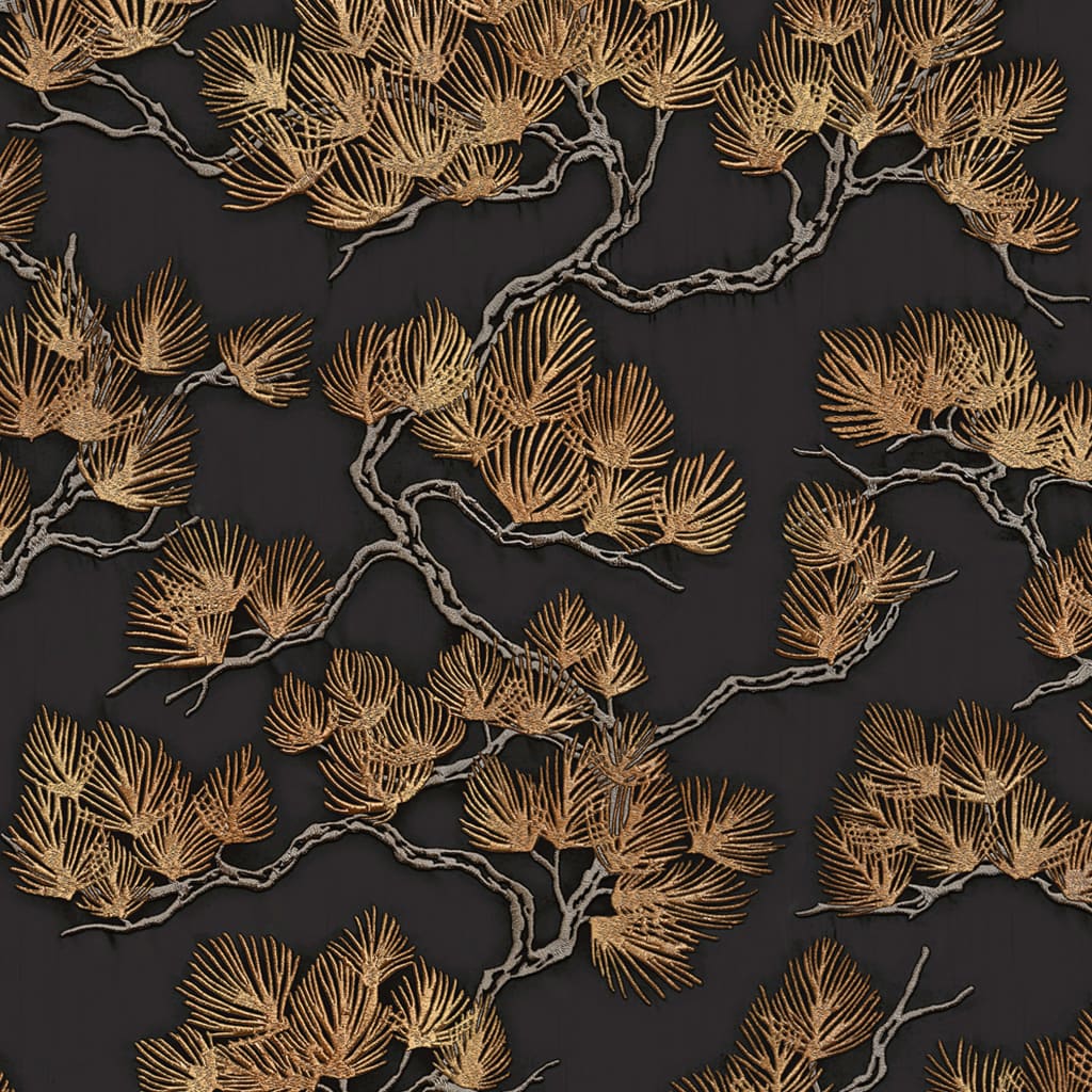 Dutch wallcoverings behang dennenboom zwart en goudkleurig
