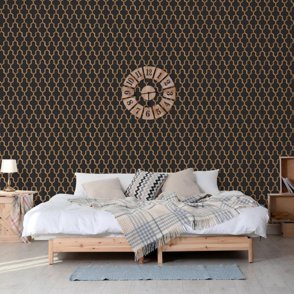 Dutch wallcoverings behang geometrisch zwart en goudkleurig