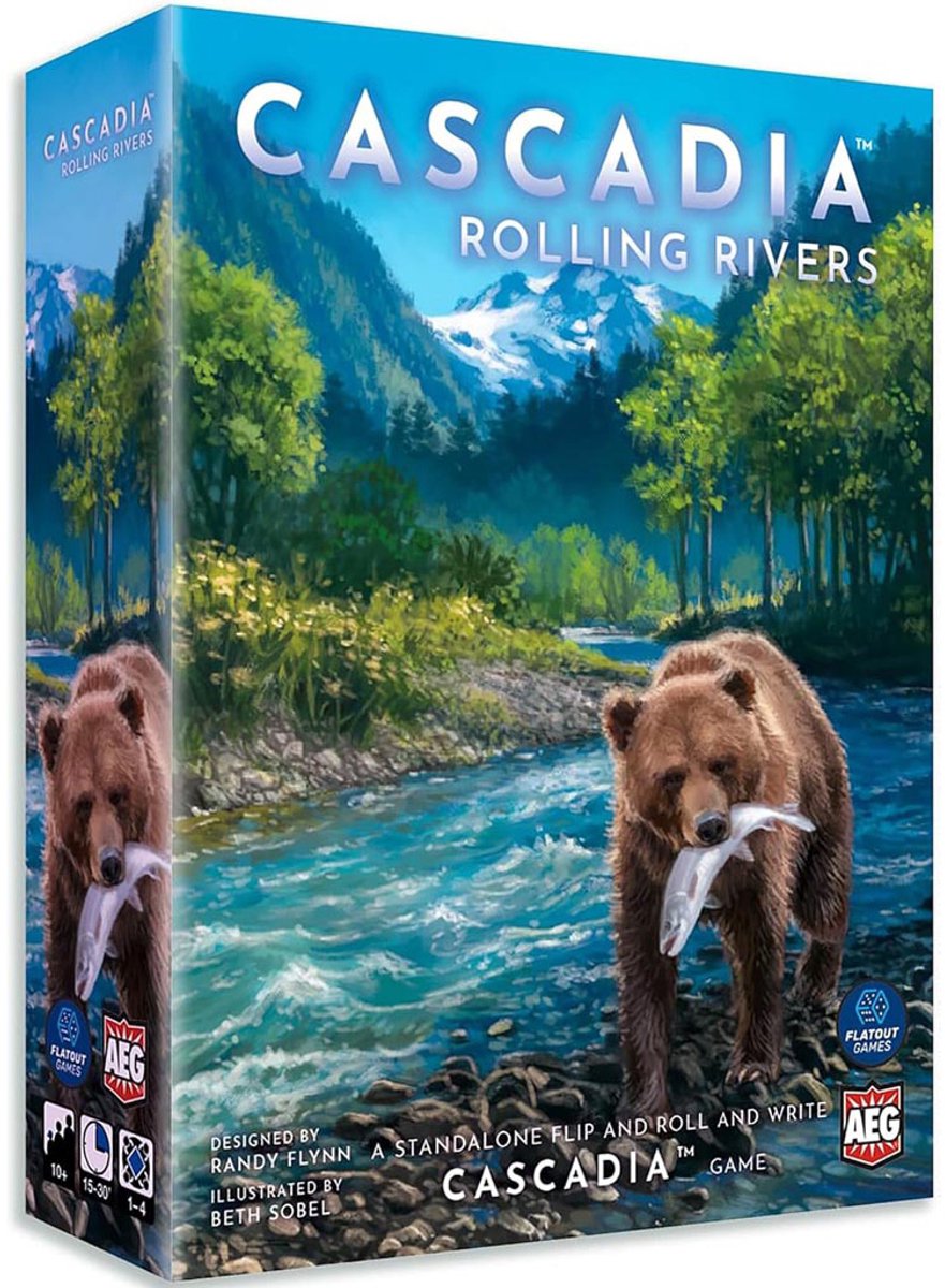 Alderac entertainment group cascadia rolling rivers - dobbelspel - flip-roll-and-write spel - gezelschapsspel - engels