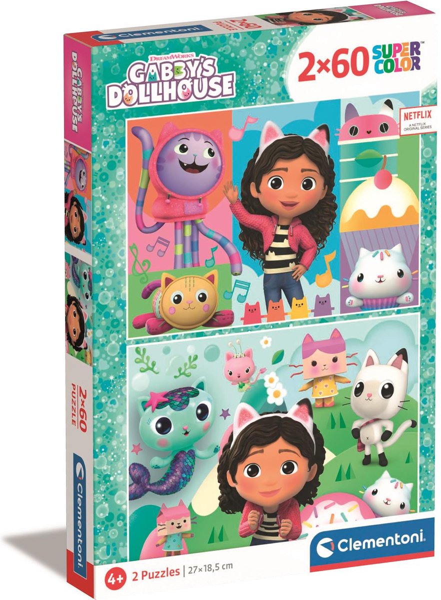 Clementoni - puzzel - 2x60 stukjes - gabby's dollhouse - puzzels voor kinderen - vanaf 4 jaar