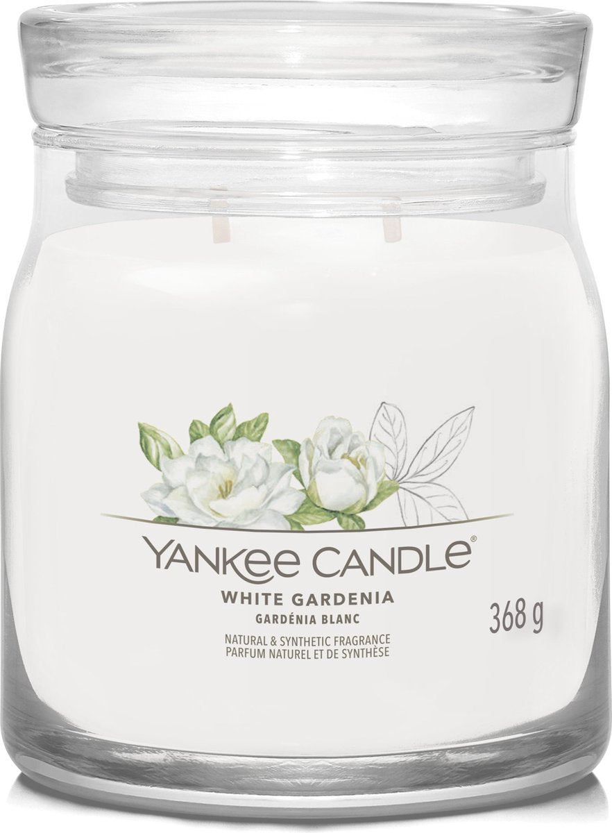 Yankee candle - white gardenia medium geurkaars - 50 branduren - 2 lonten