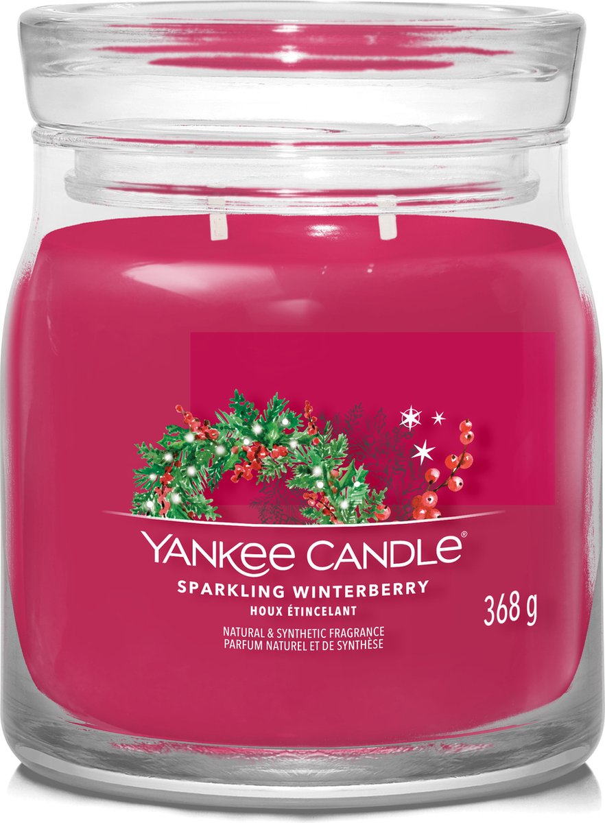 Yankee candle - sparkling winterberry medium geurkaars - 50 branduren - 2 lonten