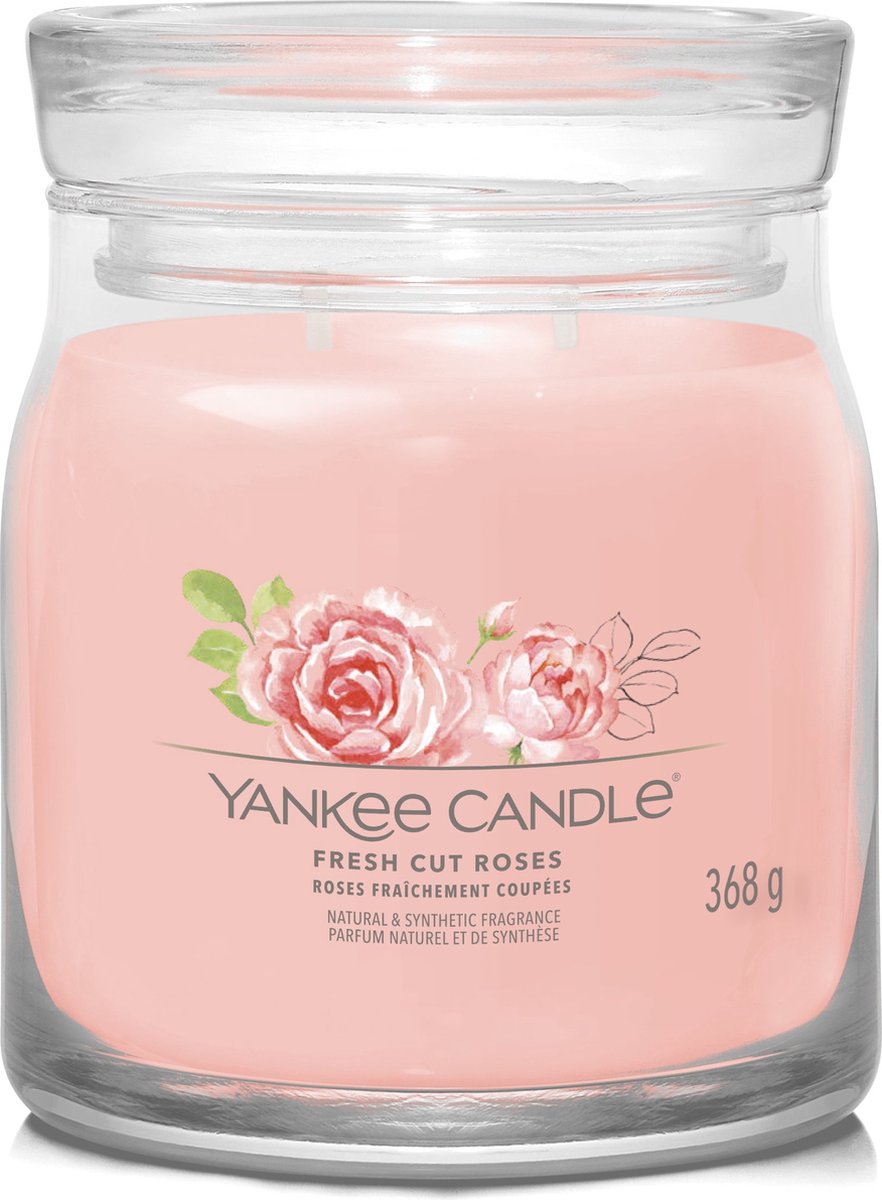 Yankee candle - fresh cut roses medium geurkaars - 50 branduren - 2 lonten