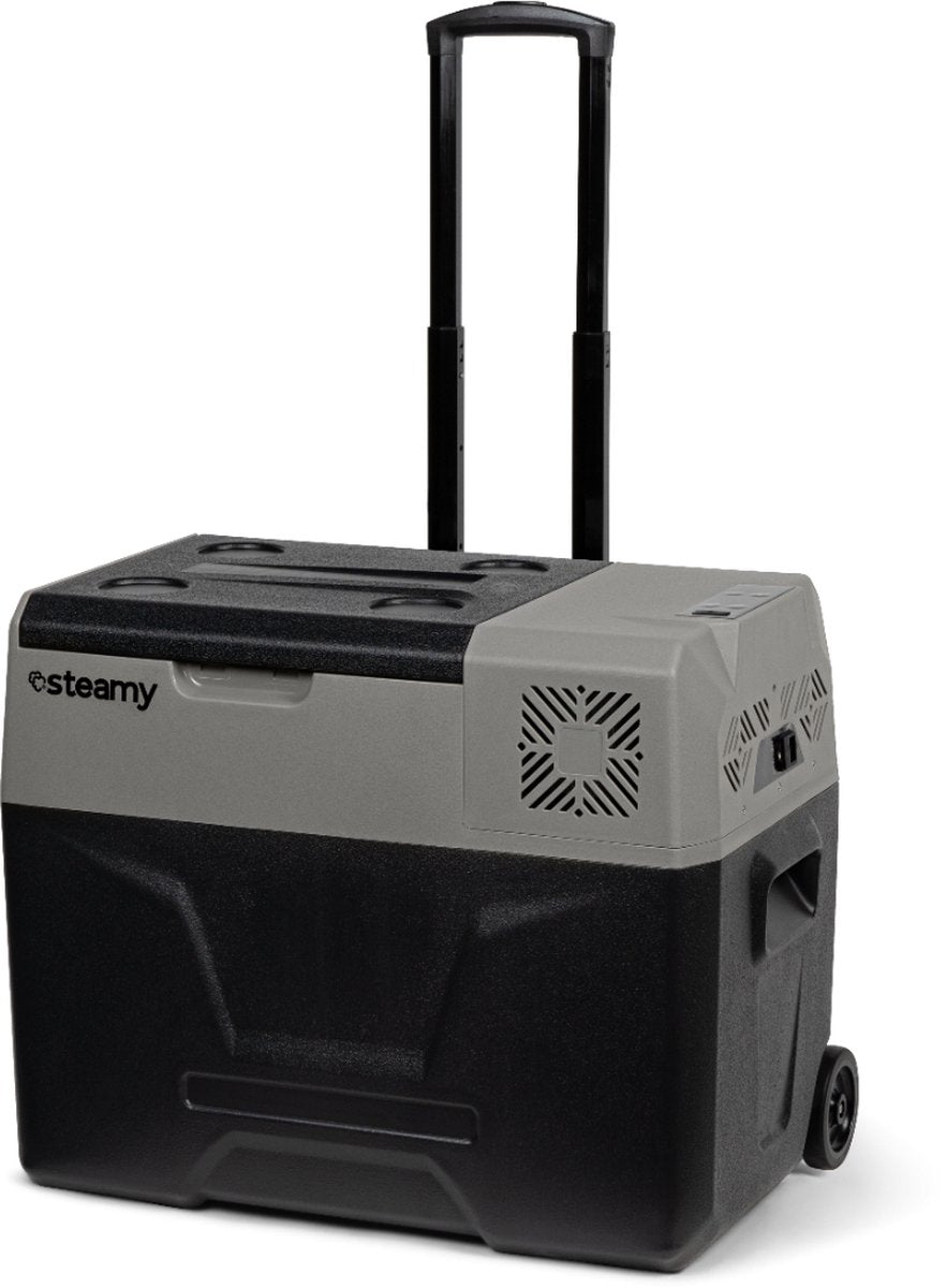 Steamy -e single zone elektrische compressor koelbox op wielen - 39 liter - 12v en 230v - voor auto en camping - grijs
