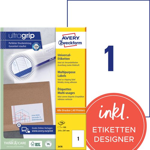 Etiketten avery zweckform 3478 universeel 210x297mm
