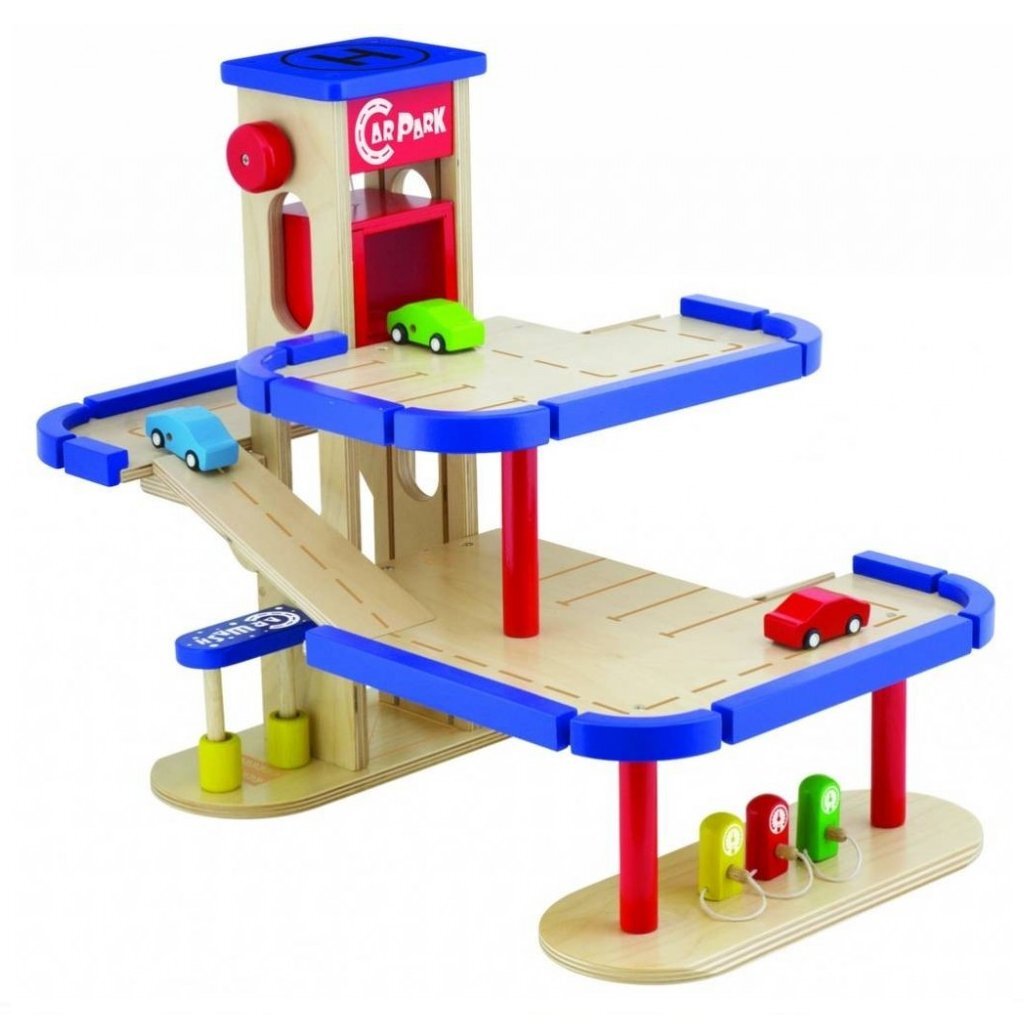 Pintoy houten garage + 3 houten autootjes