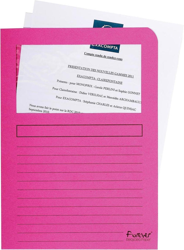 Exacompta forever® pak van 100 venstermappen 120g m2 - 22x31cm voor a4 - fuchsia - 50108e