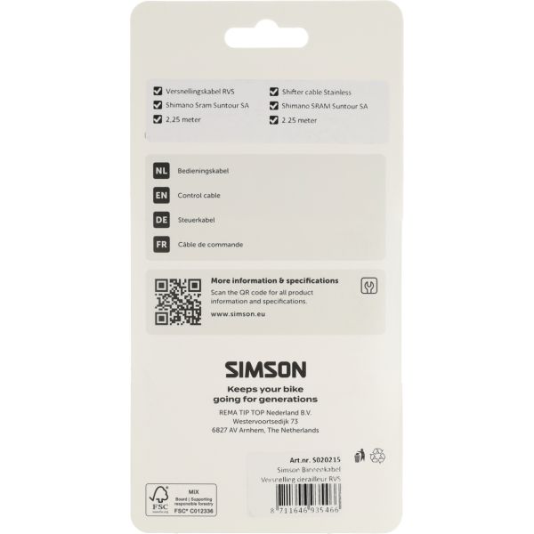 Simson versnelling binnenkabel derailleur rvs