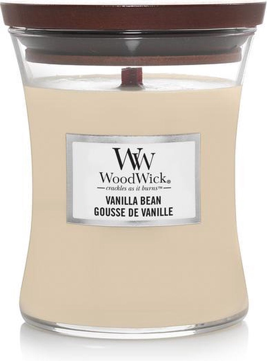 Woodwick hourglass medium geurkaars - vanilla bean - 60 branduren