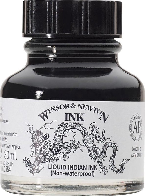 Winsor newton 1010754 liquid indian ink 30 ml – tekentint, snel drogend, voor penseel, pen en airbrush