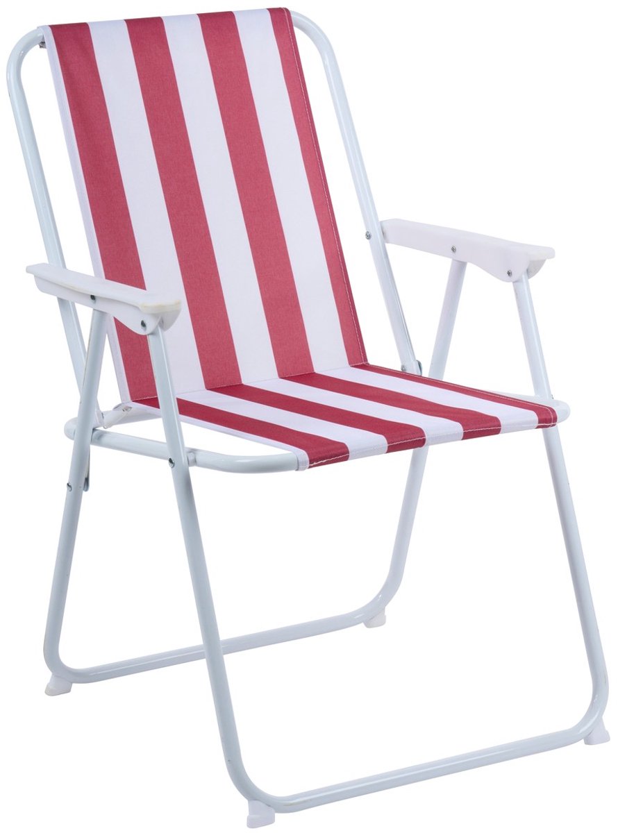Merkloos sans marque no brand opvouwbare campingstoel - relaxstoel met armleuningen - rood-wit gestreept patroon - stalen frame - afmeting 46 x 51,5 x 74,5 cm - inclusief 2 jaar fabrieksgarantie