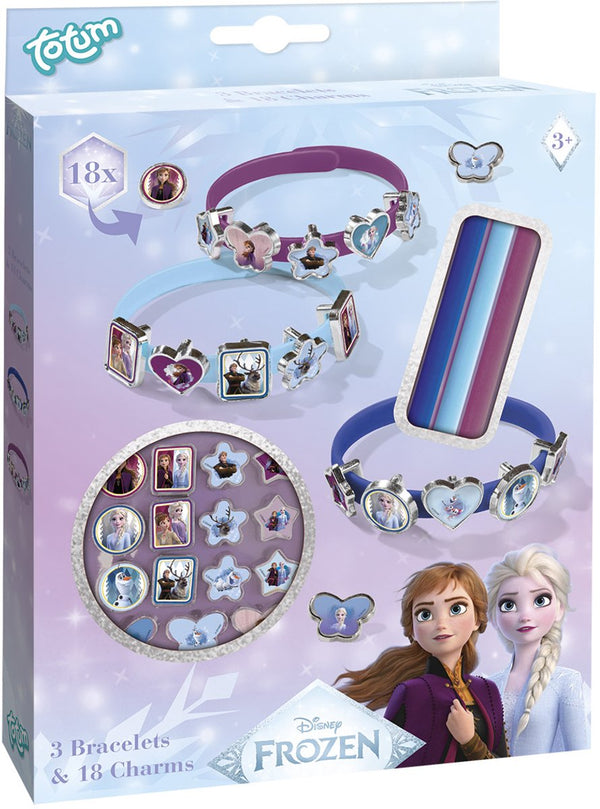 Totum disney frozen schuifarmbandjes maken - 3 stuks - met 18 bedels - speelgoed kinderen - knutselen - voor meisjes - ook voor kleuters - vanaf 3 jaar -