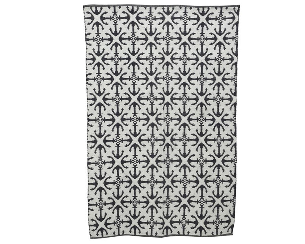 Decoris buitenvloerkleed 100% pvc met blauw ankermotief 180x120cm