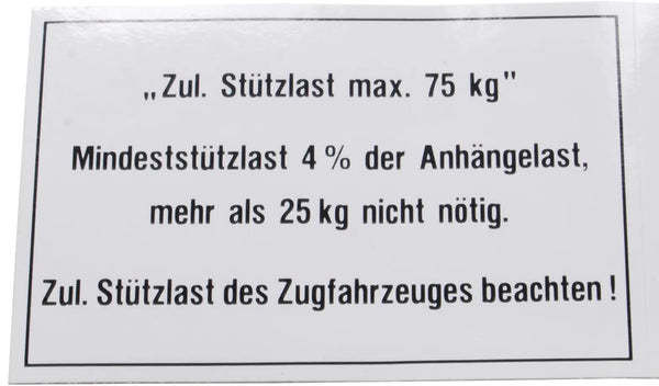Bünte stützlastschild anhänger load plate 75 kg 105x74 mm