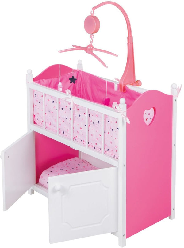 Basic my beautiful dollsroom houten poppen-ledikant met muziek roze wit