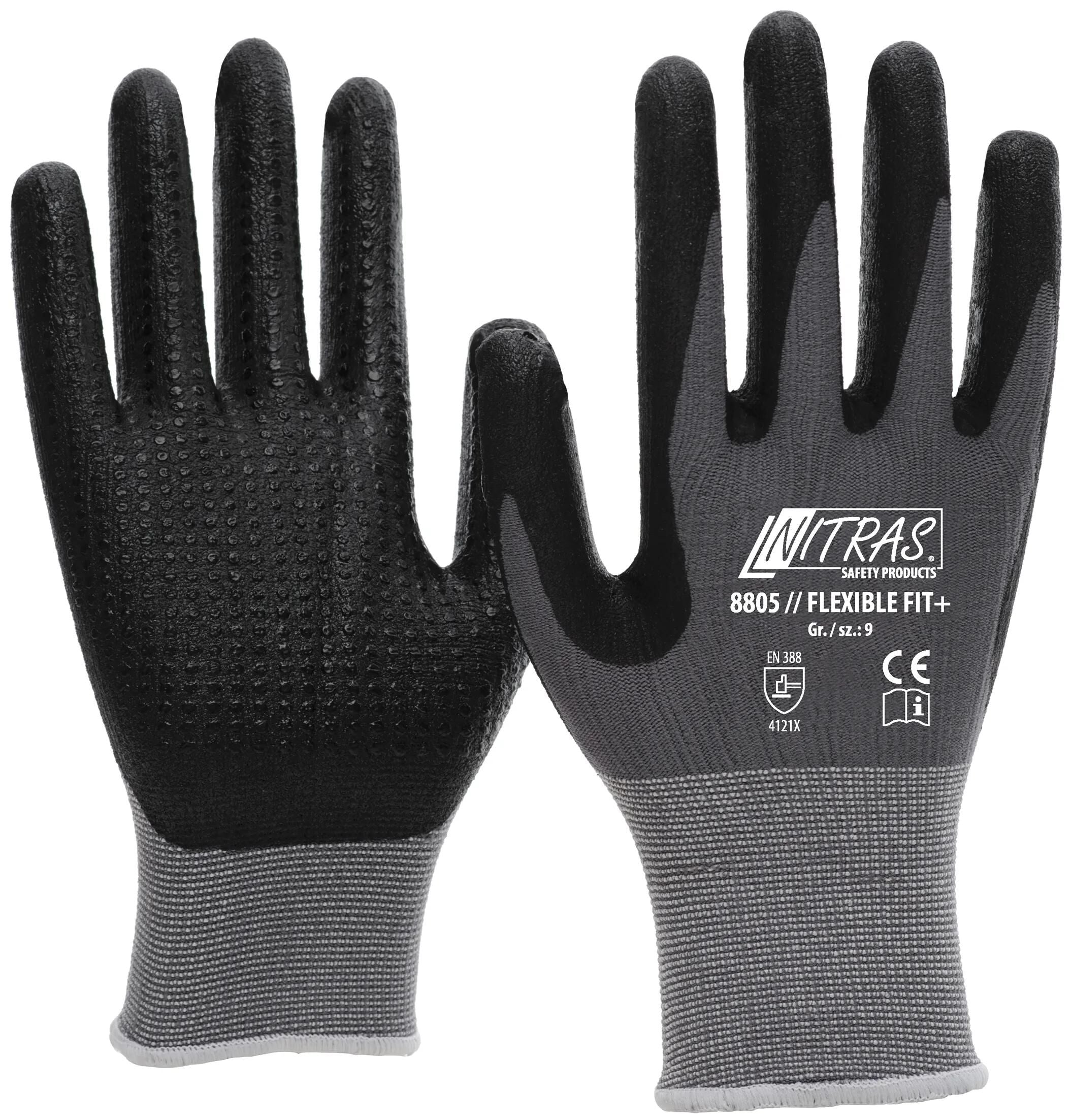 Nitras safety mechanikerhandschuh flexible fit+ glove size 9 pimples gray sw flexible fit+