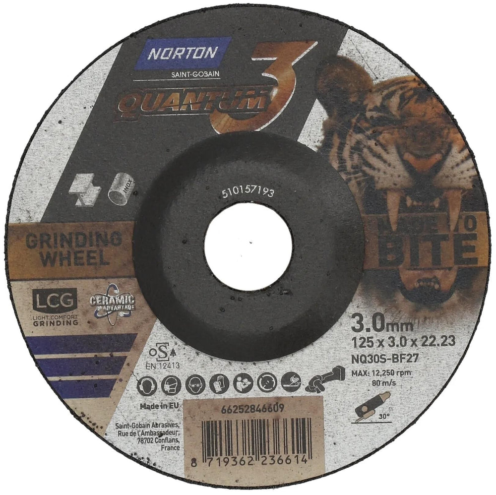 Norton schruppscheibe quantum3 grinding discs quamtum3 125 x 3 x 22.24