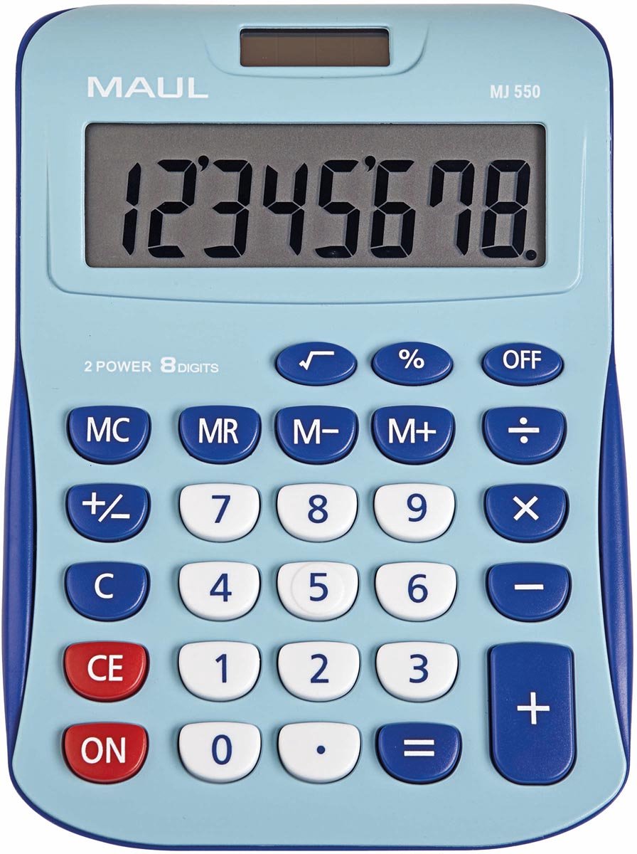 Maul mj 550 bureaurekenmachine werkt op batterijen, werkt op zonne-energie lichtblauw aantal displayposities: 8