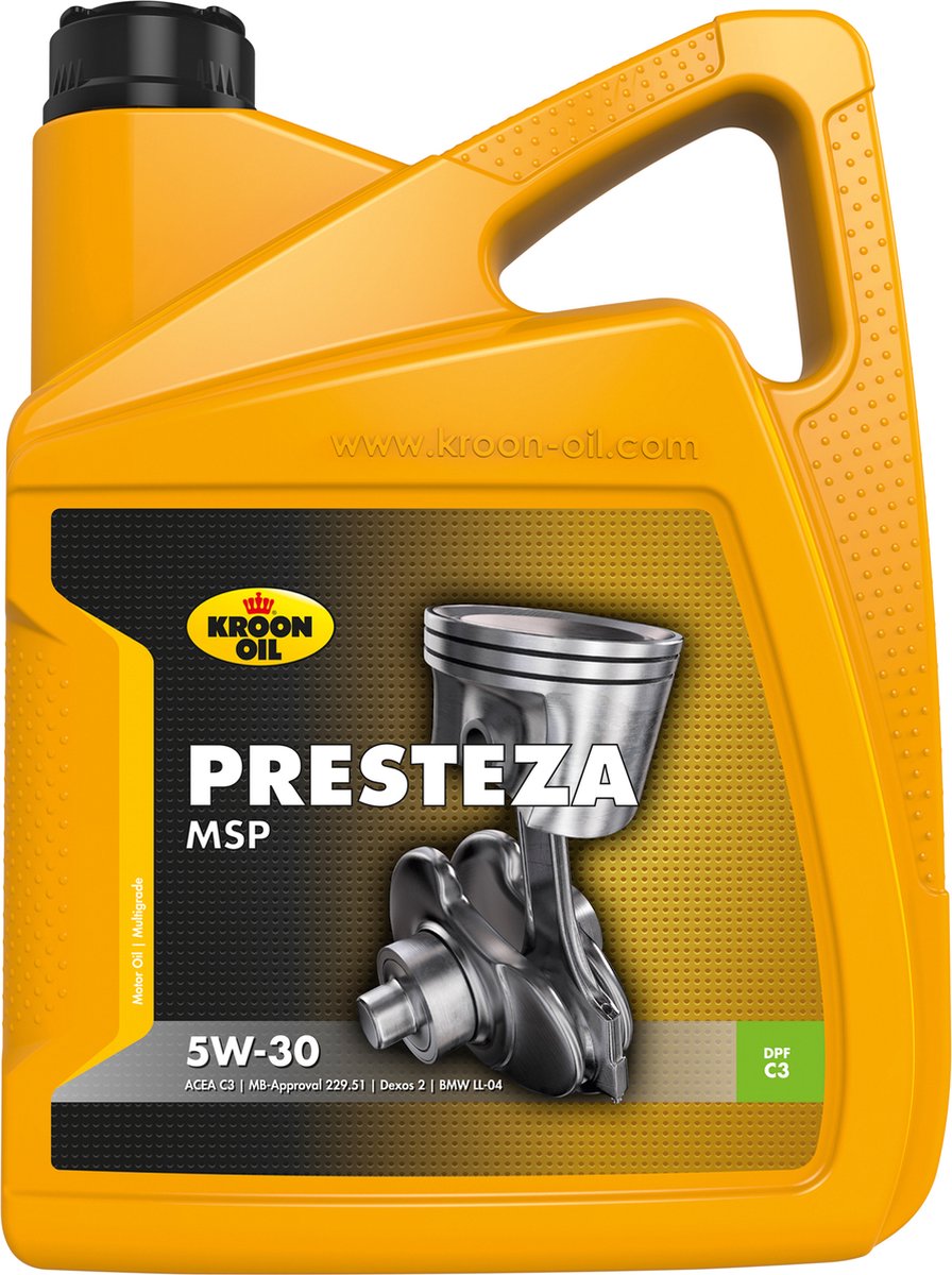Kroon-oil kroon oil - presteza msp 5w-30 - synthetische longlife motorolie - 5 liter - transparant