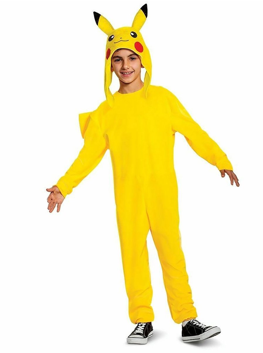 Disguise pokémon, pikachu jumpsuit met capuchon deluxe, maat s (4-6 jaar)