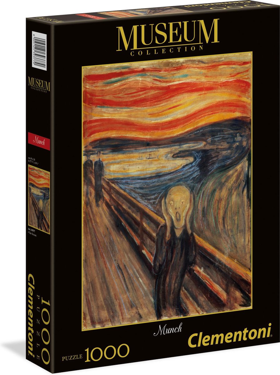 Clementoni - puzzel - 1000 stukjes - de schreeuw - edvard munch - puzzel voor volwassenen - art collection