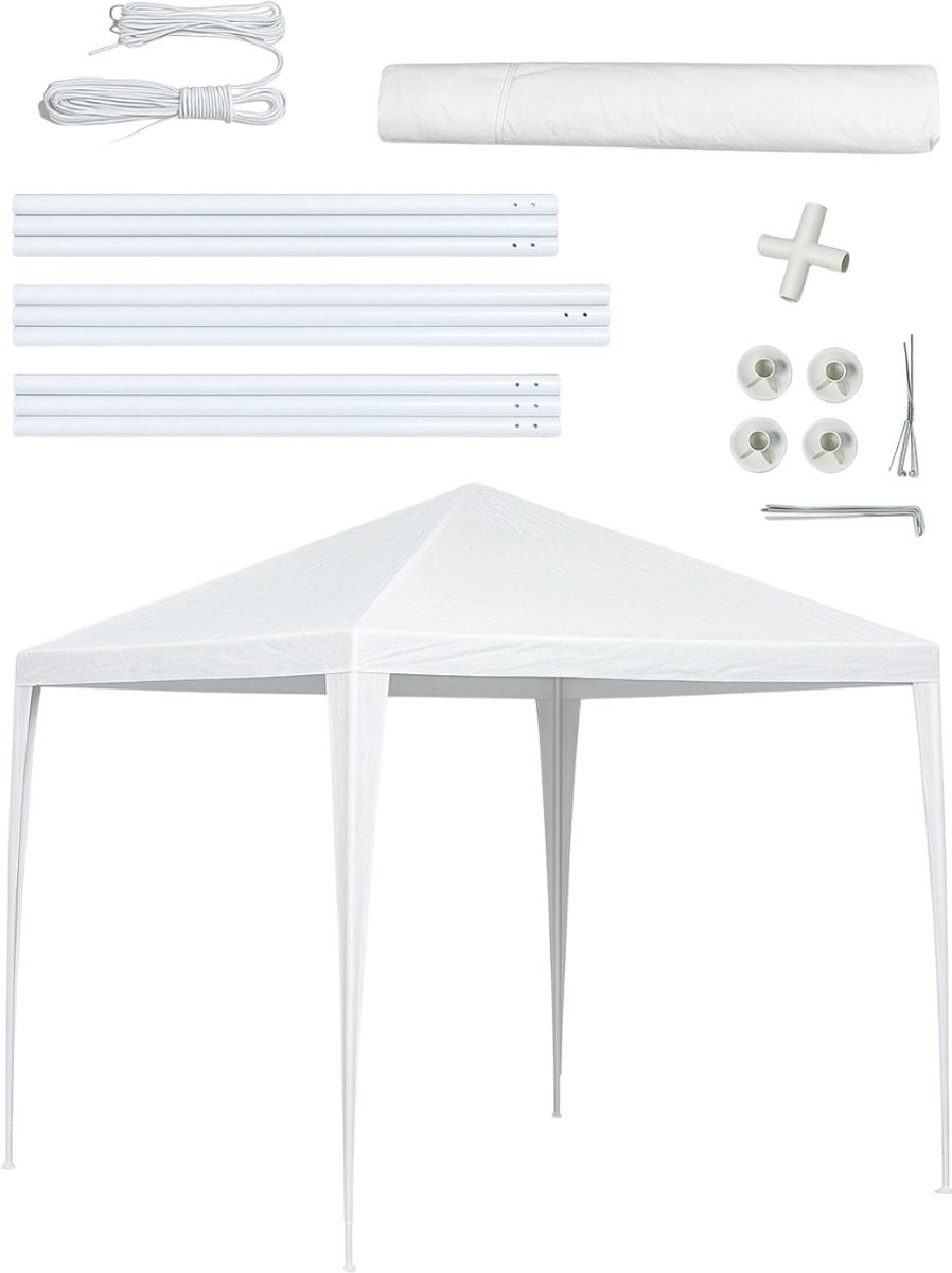 Kinzo partytent 3x3 meter - waterdicht paviljoen en feesttent voor tuin of terras - party tent incl. haringen en scheerlijnen - nokhoogte 2.5m - kunststof - wit
