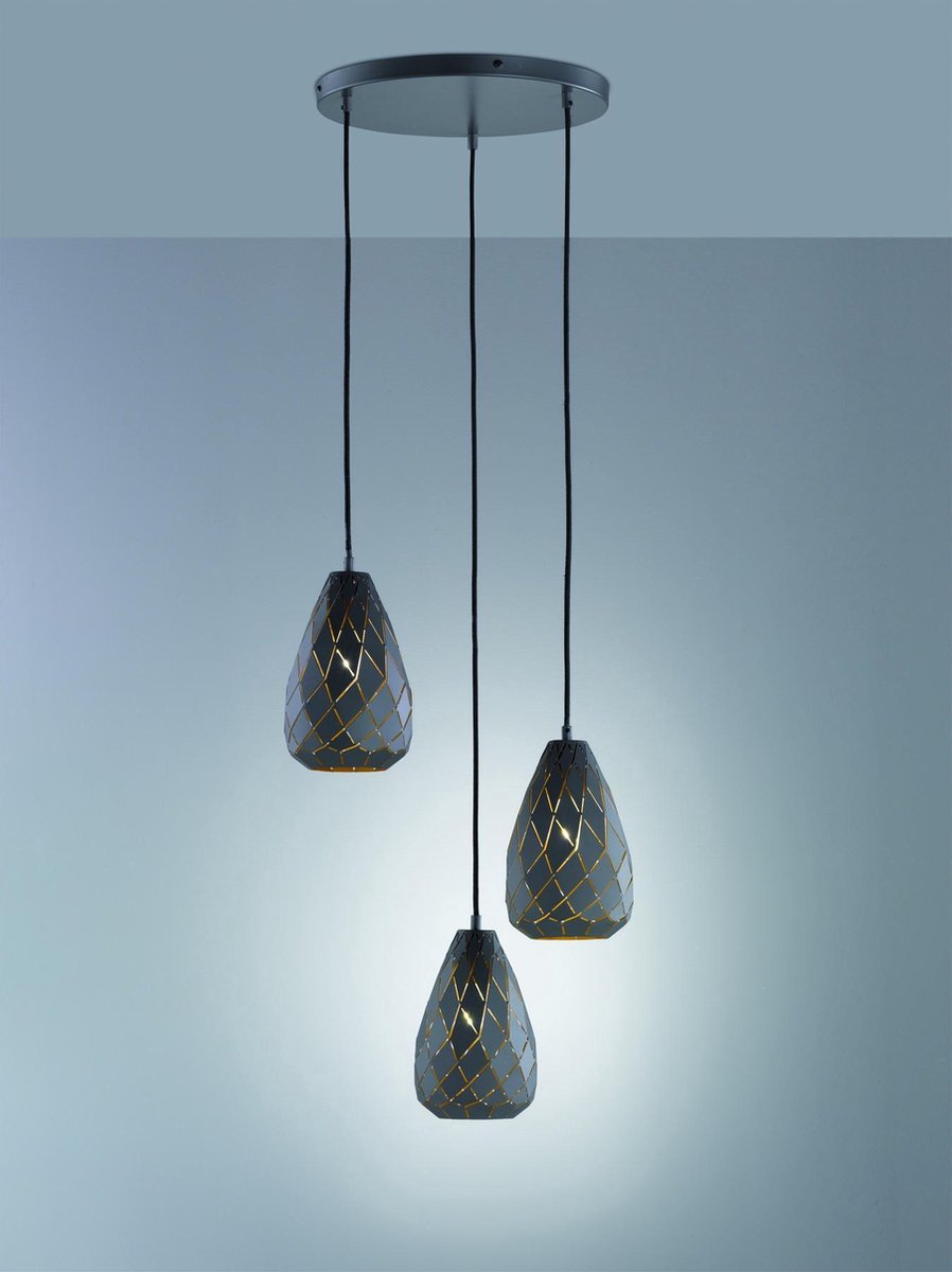 Trio onyx - hanglamp - antraciet - excl. 3x e27 4 w - plafondbevestiging - in hoogte verstelbaar