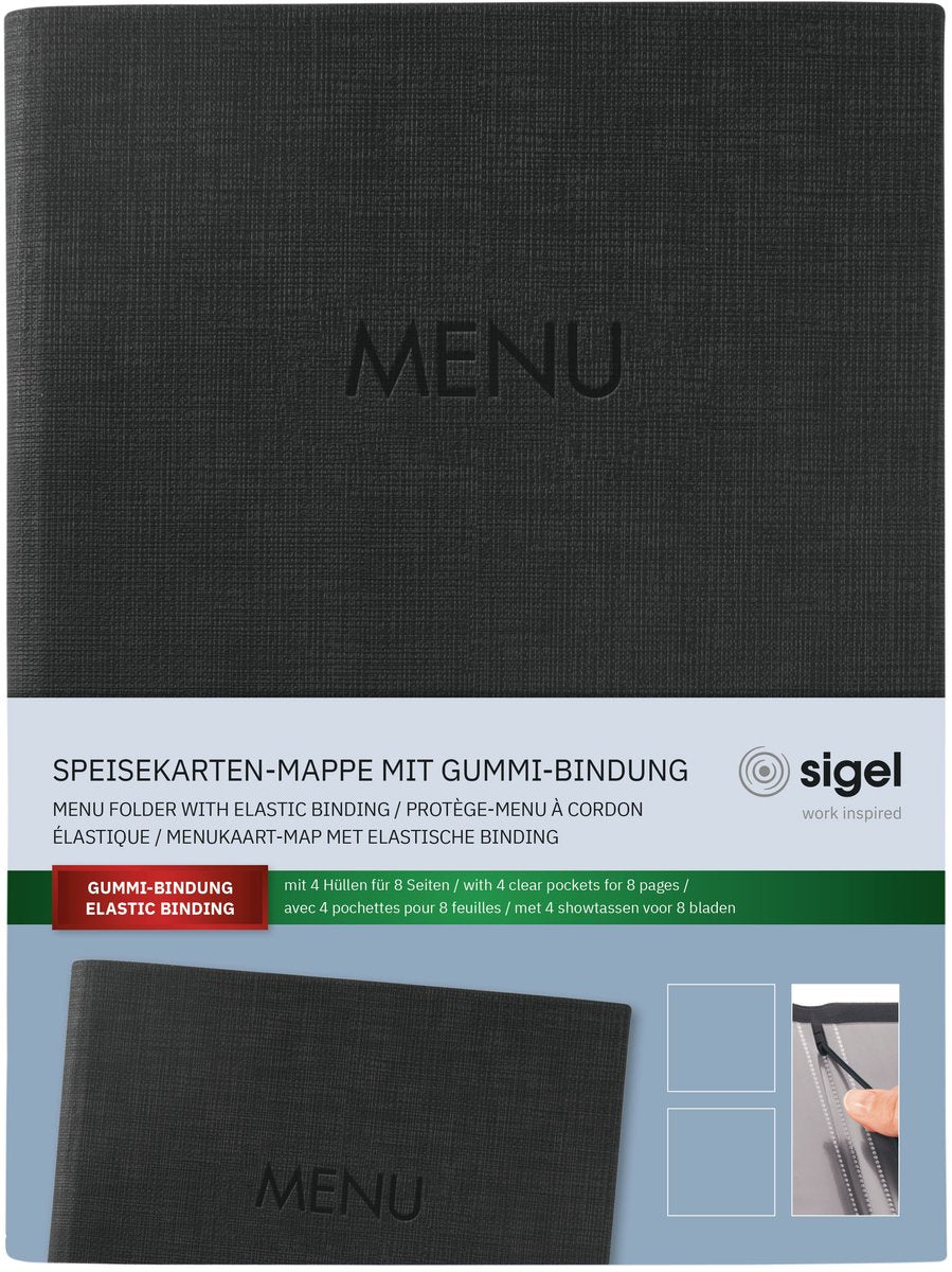 Sigel menukaart map - formaat a5 - voor 8 bladen - zwart - si-sm203