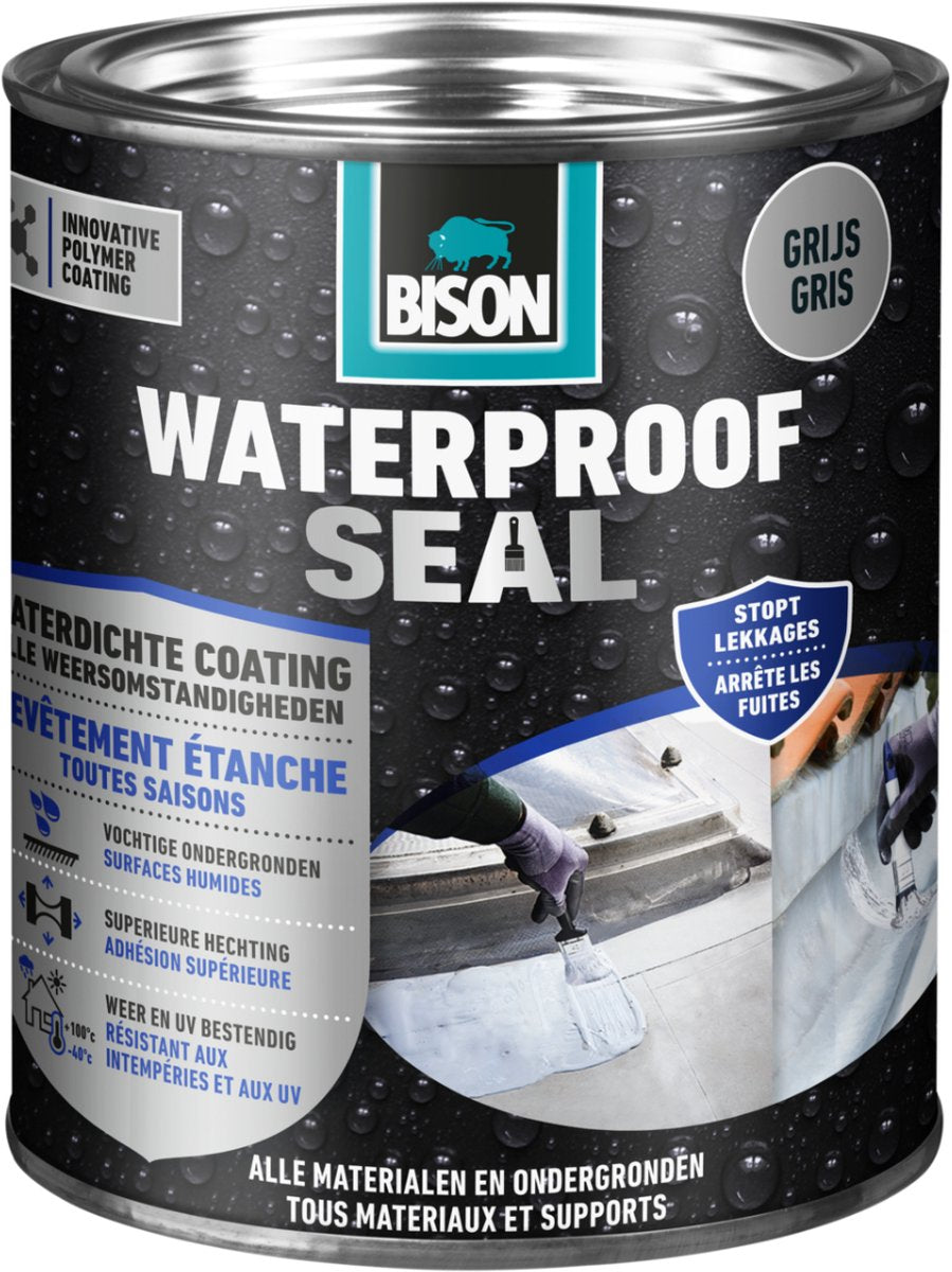 Bison waterproof seal grijs 1 kg, waterdichte coating, voor alle weeromstandigheden, waterdicht maken, dakovergangen, carports, caravans, dakgoten, dak, campers