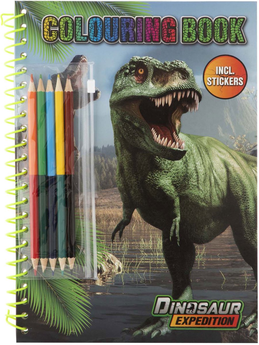 Creatieve hobbygroep dino kleurboek met potloden
