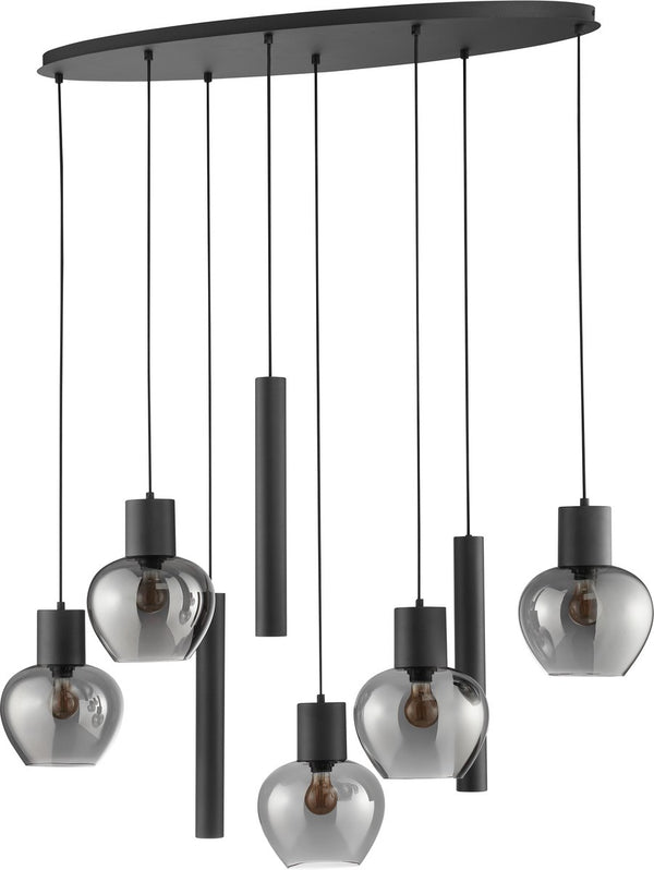 Brilliant ligari - hanglamp - 8-lichts - ovaal 126 cm - e27 max 5x20w gu10 max 3x10w - zwart smoke