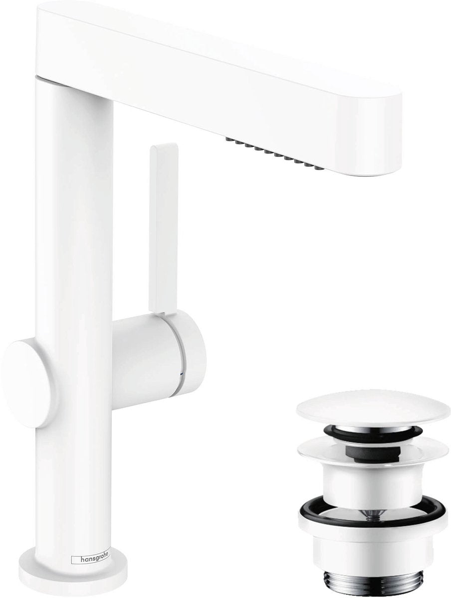 Hansgrohe finoris - wastafelkraan - met afvoerplug - 230mm - uittrekbare vuistdouche - 2 straalfuncties - mat wit