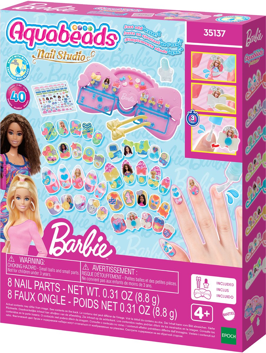 Aquabeads nail studio barbie designer kit- met herbruikbare nagels- zonder nageldroger- veilig voor kinderen- alleen water nodig