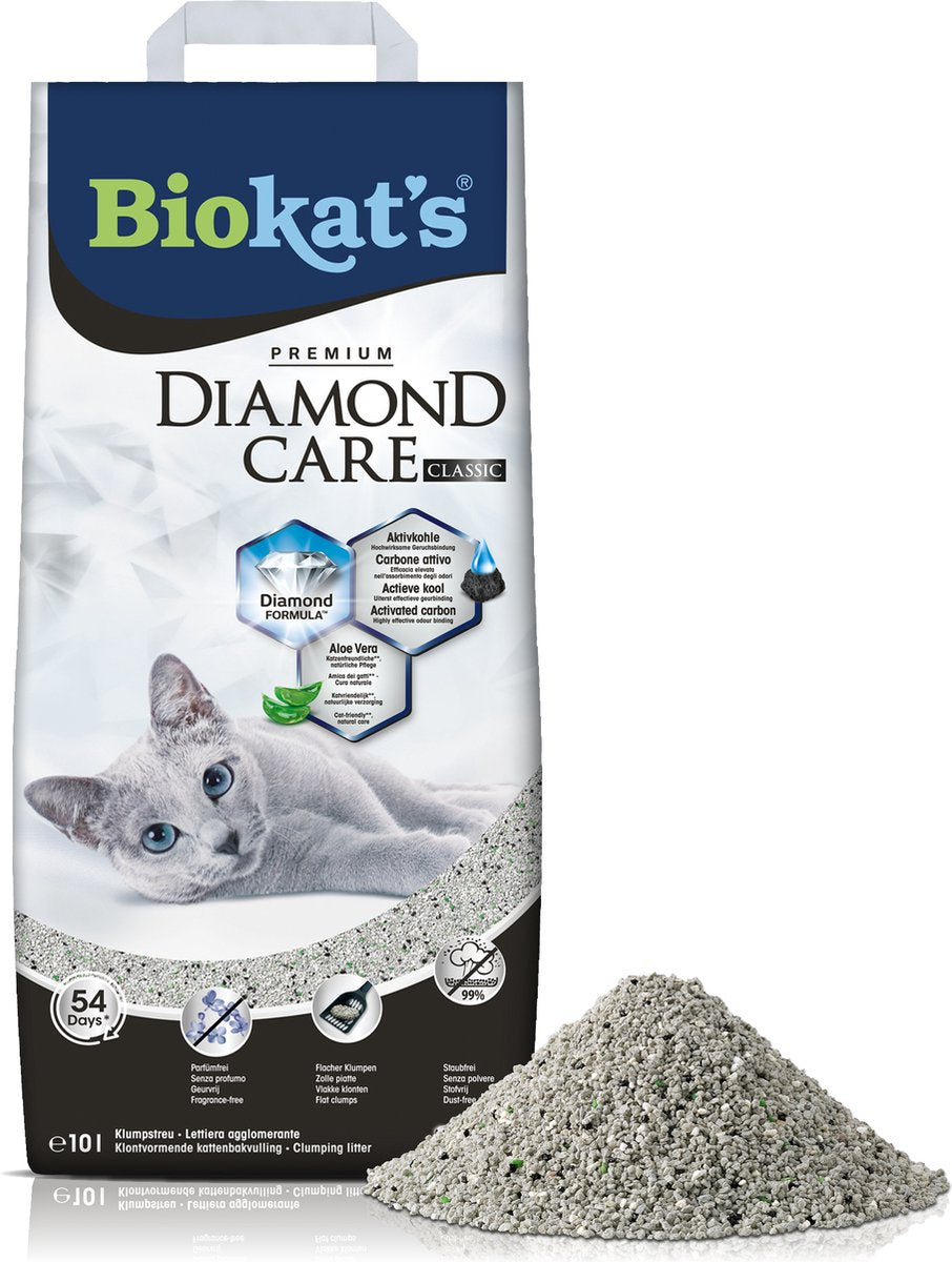 Biokat's diamond care classic - 10 l - kattenbakvulling - klontvormend - zonder geur - aktieve kool