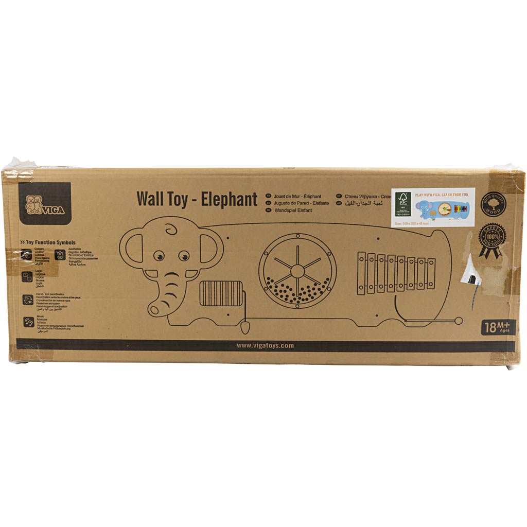 Vigatoys https: www.cchobby.nl viga-houten-activiteitenbord-met-olifant-afm-91x32x4-6-cm-1-stuk