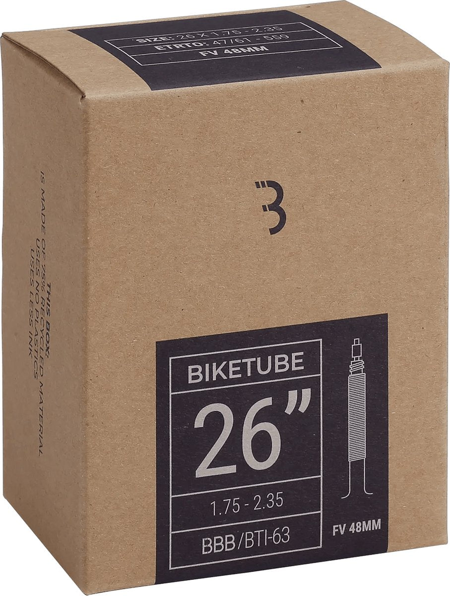 Bbb cycling biketube - binnenband mountainbike 26 inch - presta frans ventiel 48 mm - geschikt voor bandenmaat: 40 61-559 - fietsband - bti-63
